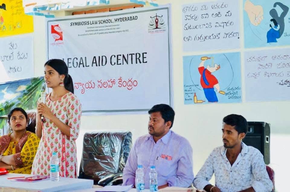 Shravya Mandadi addressing a village legal awareness camp